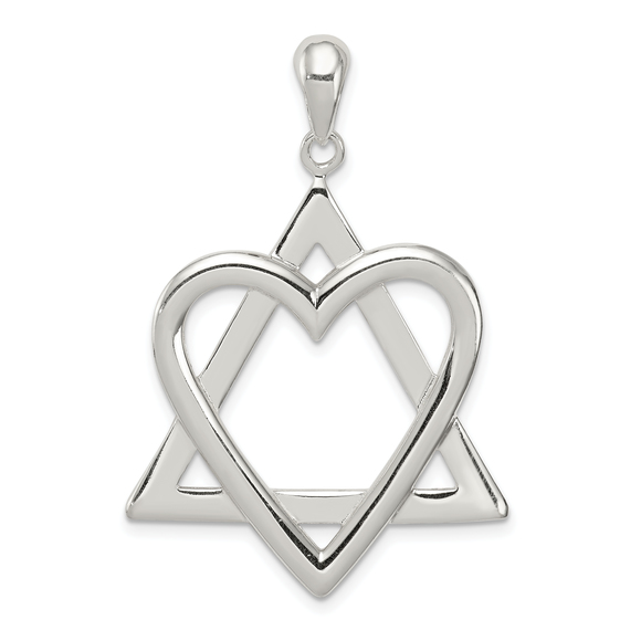 Sterling Silver Star of David Heart Pendant - Picture 1 of 3